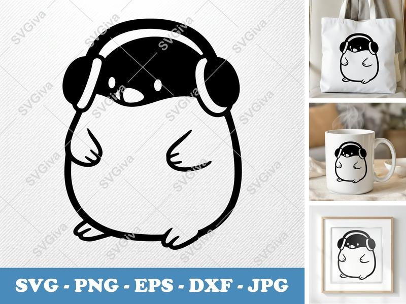 Mole Wearing Headphones SVG | Puffy Soft Shapes | Inflated Design Cut File | PNG DXF EPS for Cricut Silhouette