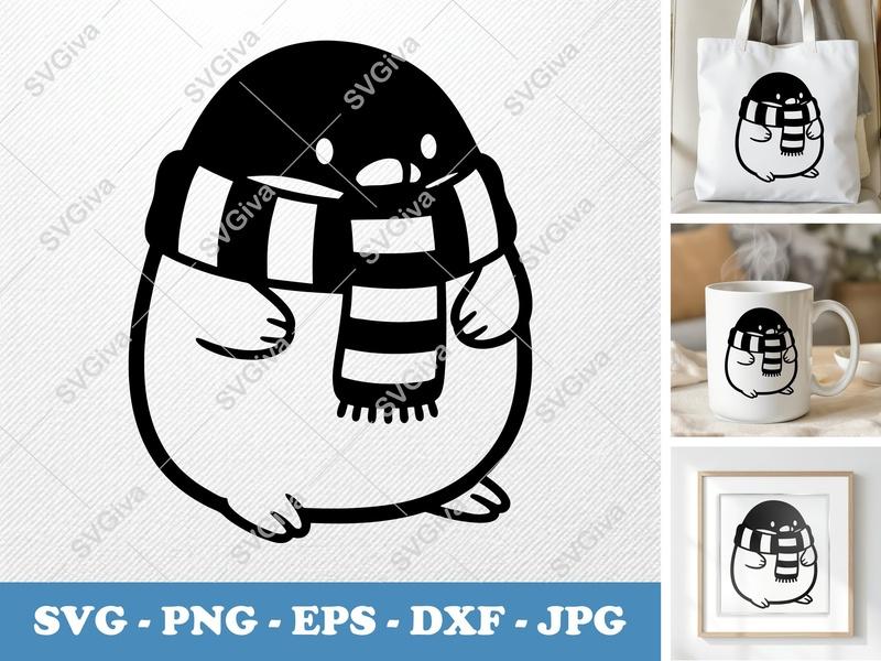 Mole Wearing Scarf SVG | Puffy Pillow-Soft Shapes | PNG, DXF, EPS | Cricut & Silhouette Cut File