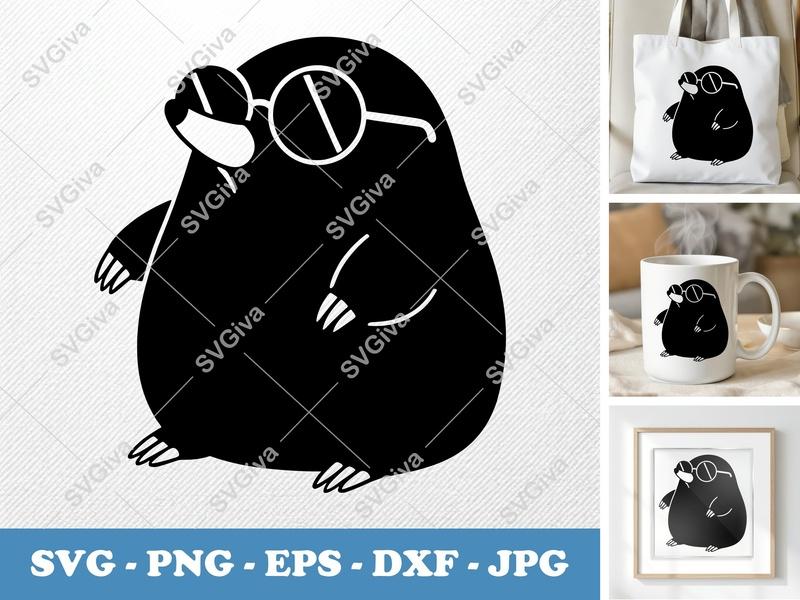 Mole wearing sunglasses SVG | Puffy Cartoon Style Cut File | PNG DXF EPS | Cricut Silhouette Design