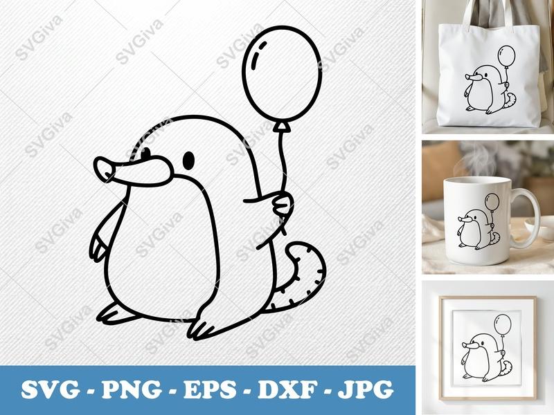 Mole with Balloon SVG | Cute Animal Clipart | PNG EPS DXF for Cricut, Silhouette, Digital Download, Vector
