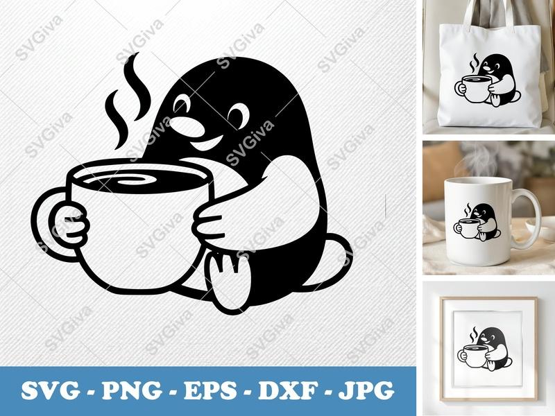 Mole with Coffee Cup SVG | Critter Cut File EPS PNG DXF Cricut Silhouette