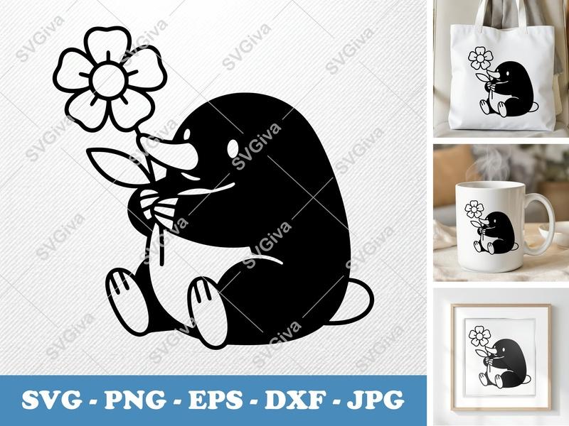 Mole with Flower SVG | Puffy Soft Shapes | Inflated Pillow-Soft Design | PNG DXF EPS for Cricut Silhouette