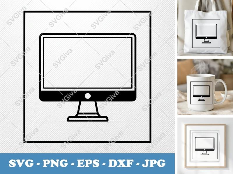 Monitor classic svg icon | Double Outline Design, Computer Screen Cut File | SVG PNG EPS DXF for Cricut & Silhouette