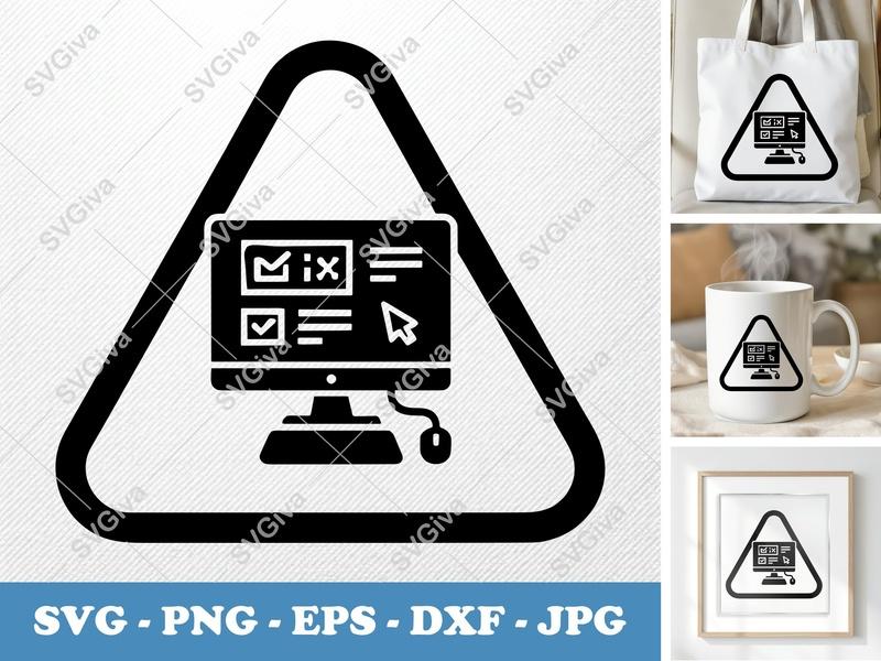 Monitor in active use SVG, Vector Work Icon, Checkbox Screen, PNG, EPS, DXF for Cricut, Silhouette, Office Clipart
