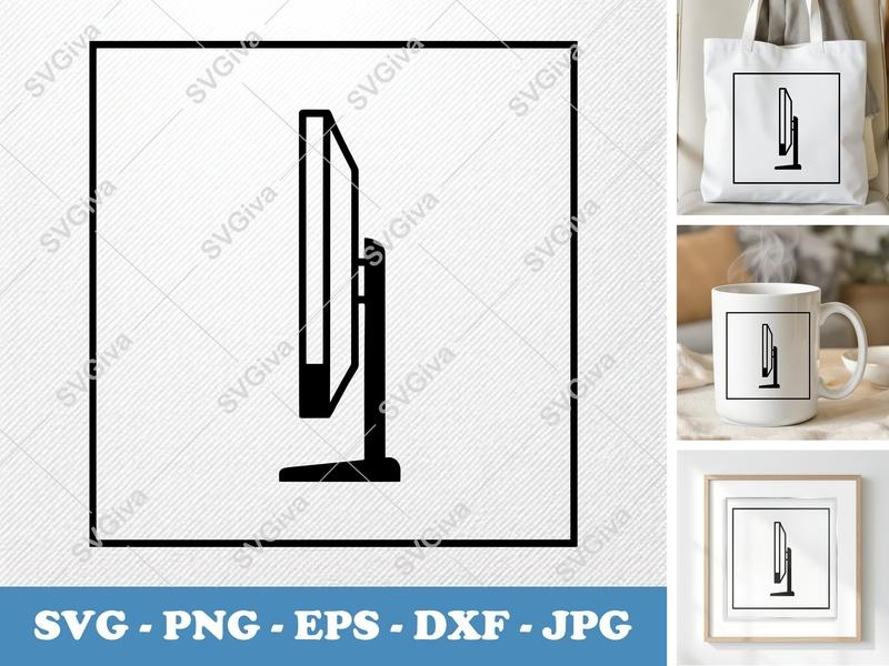 Monitor in side view profile SVG | Double Outline | Icon | PNG EPS DXF | Cricut Silhouette Cut File
