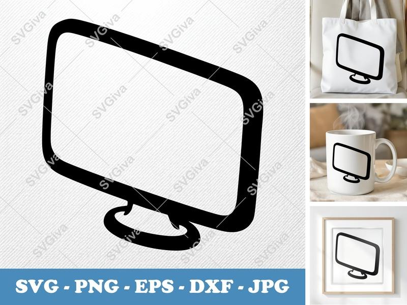 Monitor isometric angle SVG | Puffy Soft Smooth Cut File | PNG EPS DXF for Cricut Silhouette Home Office Decor