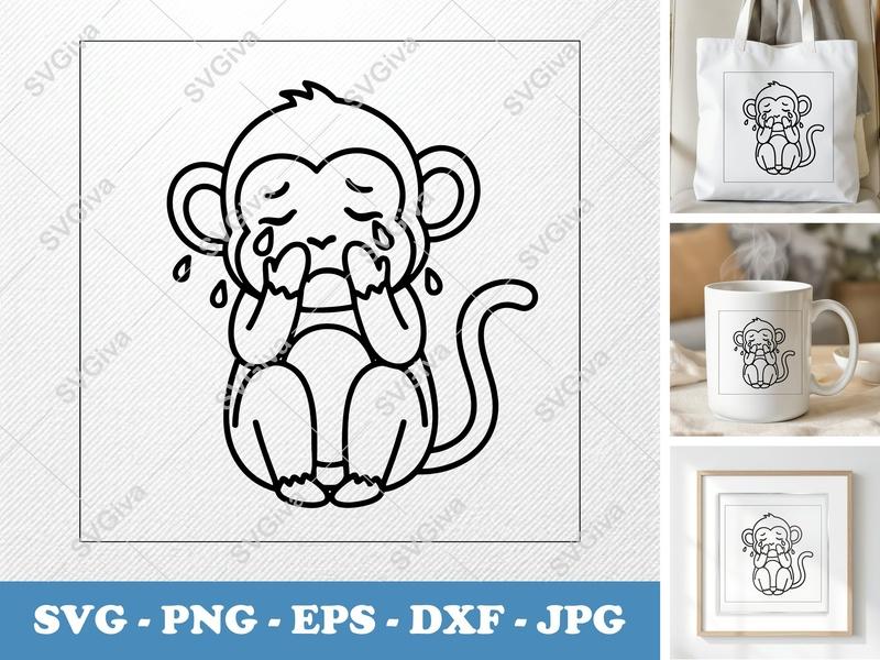 Monkey Crying SVG PNG DXF EPS | Rounded Bean-Shaped Friendly Design for Cricut Silhouette