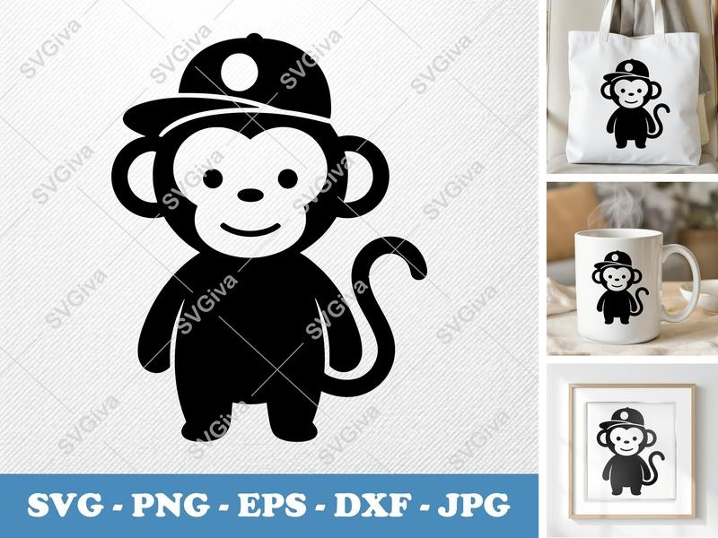 Monkey in a Cap SVG | Puffy Pillow-Soft Shapes | PNG, DXF, EPS | Cricut, Silhouette Cut File