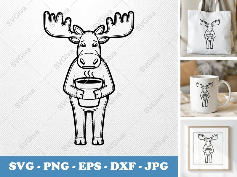 Moose Coffee Cup SVG PNG DXF EPS | Cricut Silhouette Cut File | Animal Vector Art