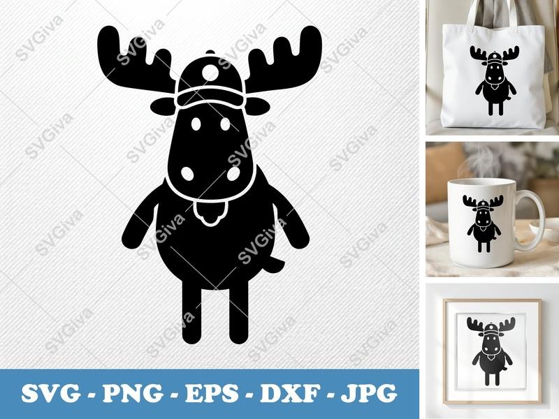 Moose in a Cap SVG | Puffy Soft Shapes | Inflated Pillow Art | PNG DXF EPS | Cricut Silhouette File
