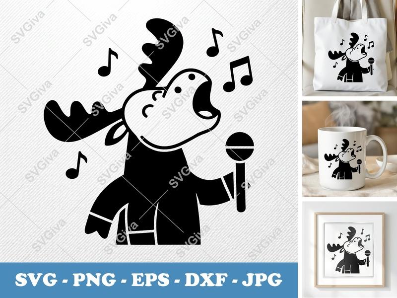 Moose Singing SVG PNG DXF EPS | Music Animal Cut File Cricut Silhouette Vector