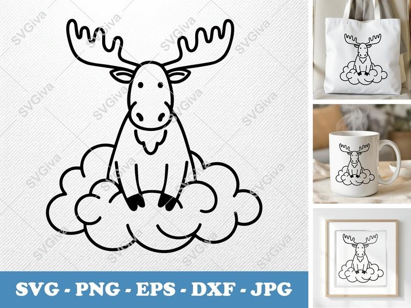 Moose Sitting on a Cloud SVG PNG DXF EPS | Cricut Silhouette Cut File Vector Art