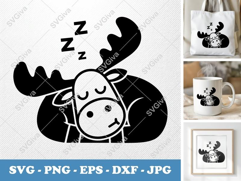 Moose Sleeping SVG PNG DXF EPS | Cute Animal Cut File for Cricut Silhouette