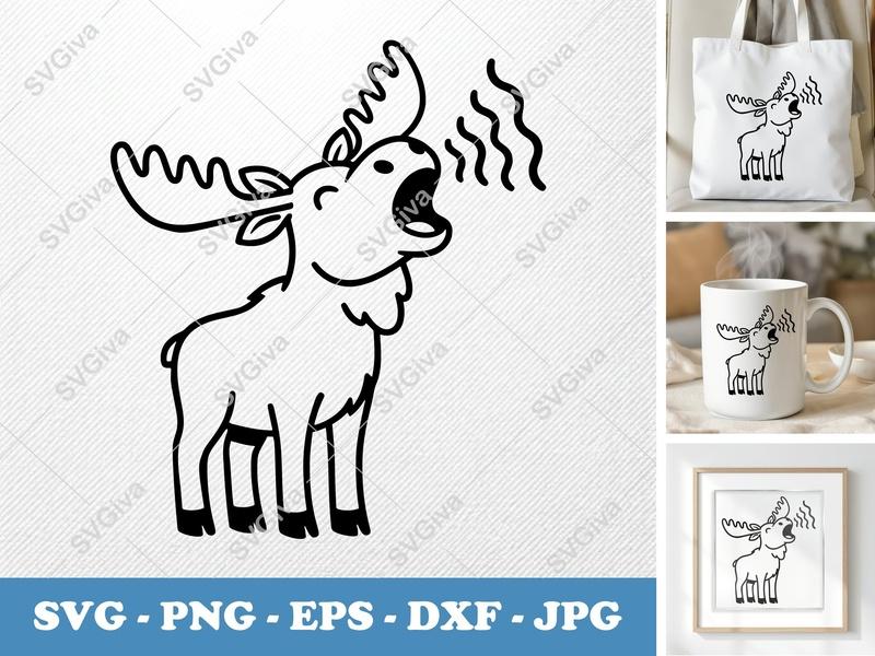 Moose SVG, Modern Moose Calling Cut File, Animal Clipart, PNG, EPS, DXF for Cricut & Silhouette, Wildlife Vector Art