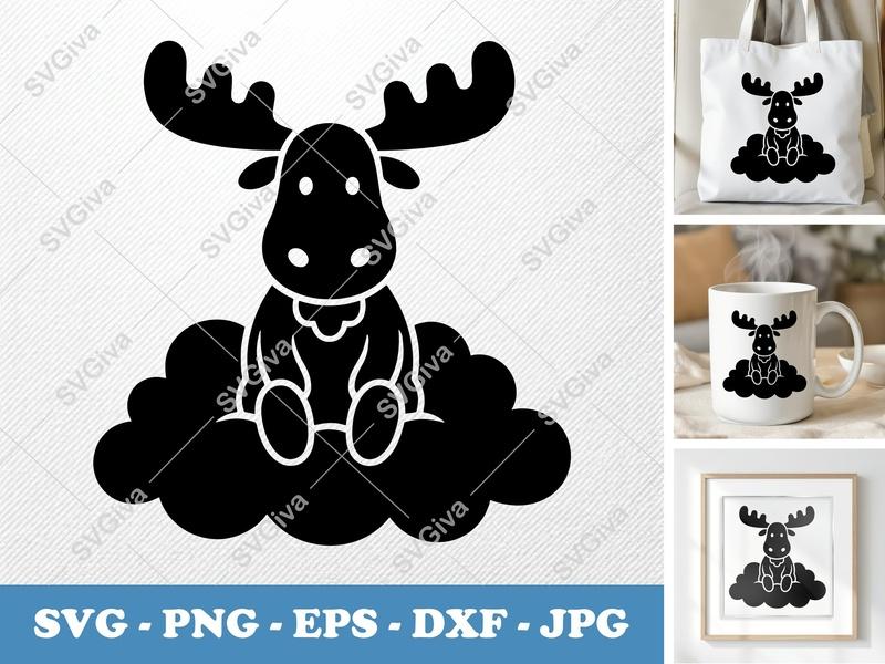 Moose SVG Puffy Shapes | Inflated Pillow-Soft Design | PNG DXF EPS | Cricut Silhouette File