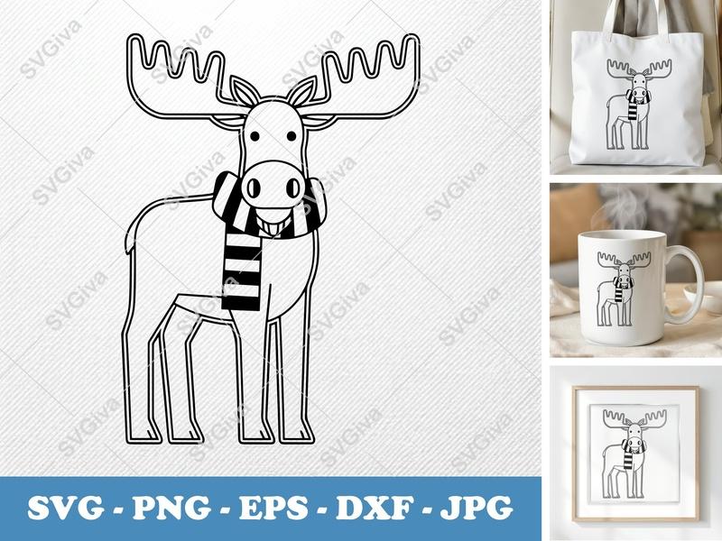 Moose wearing a Scarf SVG PNG DXF EPS | Cricut Silhouette Cut File