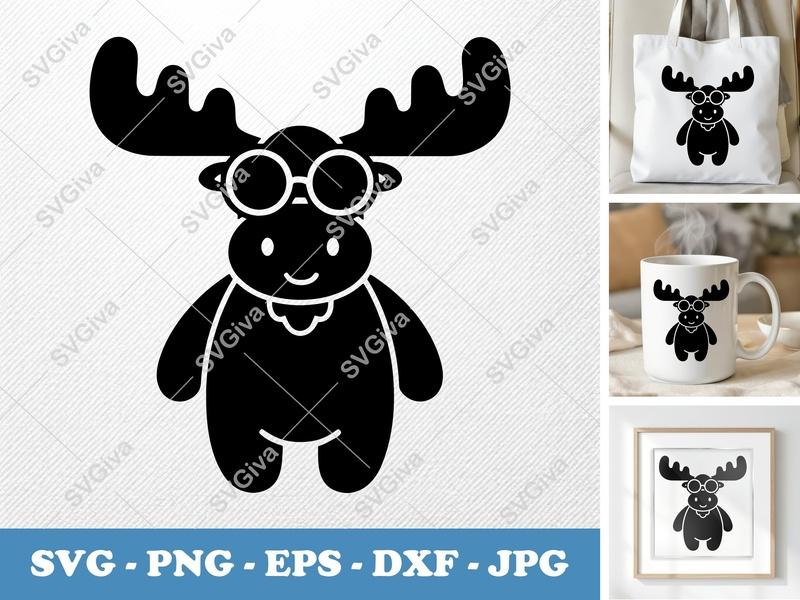 Moose wearing Sunglasses SVG | Puffy Soft Forms | PNG DXF EPS | Cricut Silhouette File