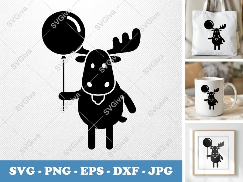 Moose with Balloon SVG, Puffy Shape, Inflated Forms | PNG DXF EPS | Cricut Silhouette File