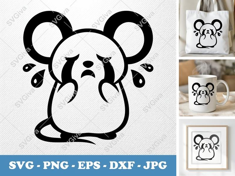 Mouse Crying SVG | Puffy Soft Shapes Cut File | PNG DXF EPS | Cricut Silhouette | Inflated Pillow Art