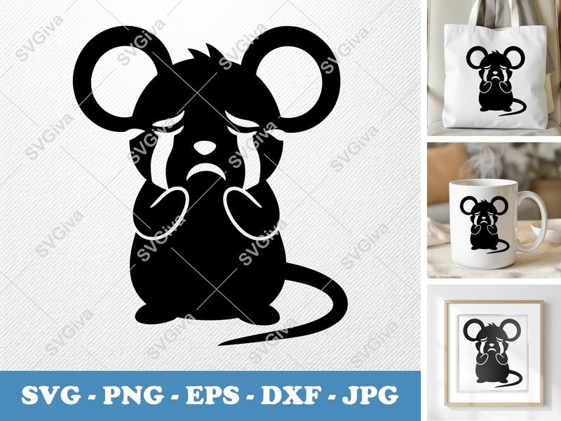 Mouse Crying SVG | Sad Cry Face PNG, EPS, DXF Cut File | Funny Cartoon Animal for Cricut, Silhouette