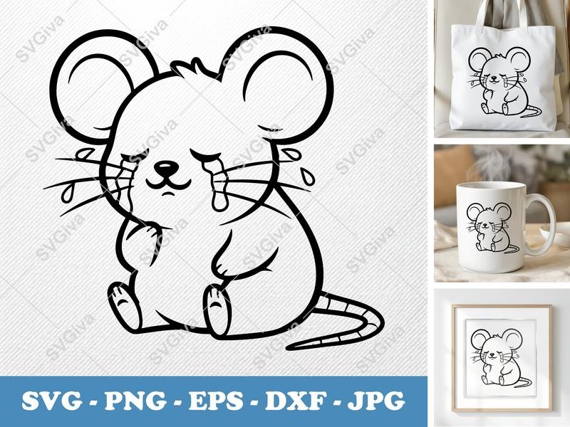 Mouse Crying SVG | Sad Outline Clipart, Modern Cartoon Animal Cut File for Cricut, Silhouette | PNG EPS DXF Vector