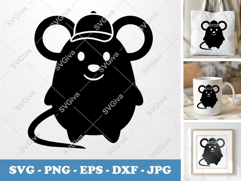 Mouse in a cap SVG PNG DXF EPS | Cricut Silhouette | Cute Animal Cut File