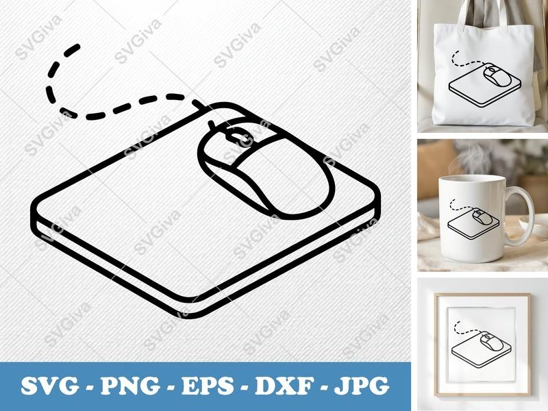 Mouse Pad in active use SVG | Computer Mouse Icon, Double Outline Style | PNG EPS DXF | Cricut Silhouette File