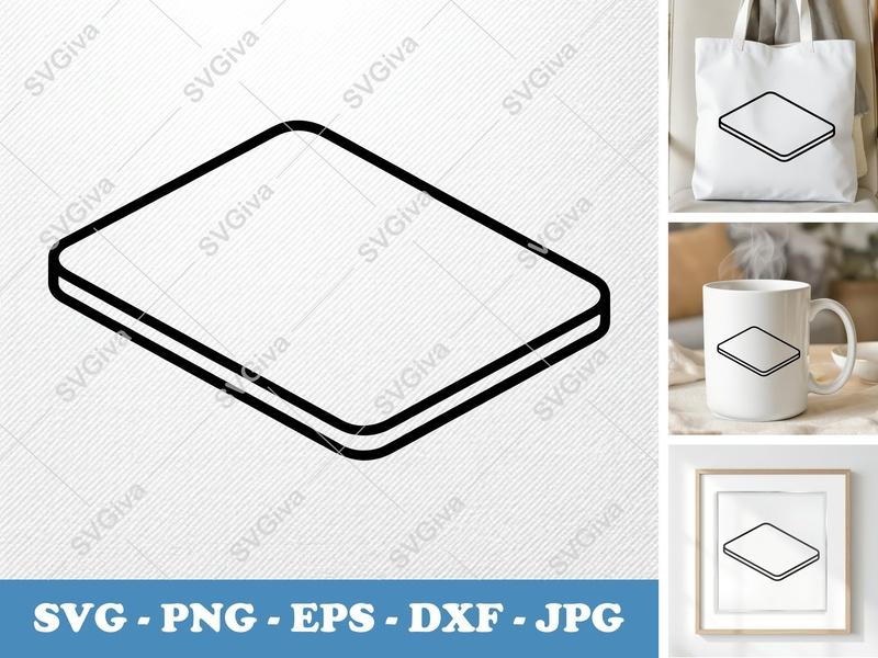 Mouse Pad isometric angle SVG, Double Outline Design, Desk Accessory Cut File | PNG EPS DXF for Cricut Silhouette