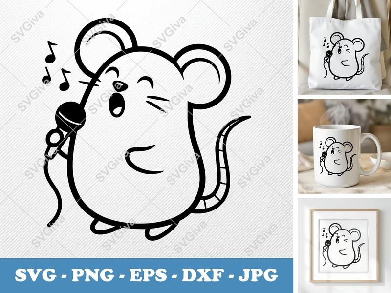Mouse Singing SVG | Puffy Cartoon Inflatable Art | PNG DXF EPS | Cricut Silhouette File