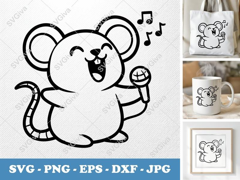 Mouse Singing SVG, Puffy Pillow Soft Shapes, Cute Cartoon Design | PNG DXF EPS | Cricut Silhouette File