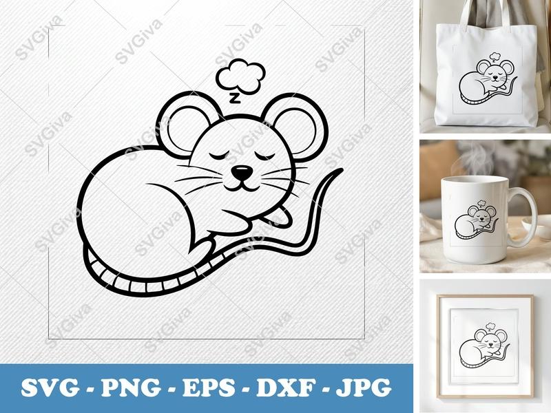 Mouse Sleeping SVG | Cute Rodent PNG EPS DXF | Cartoon Animal Cut File for Cricut & Silhouette | Modern Clean Design