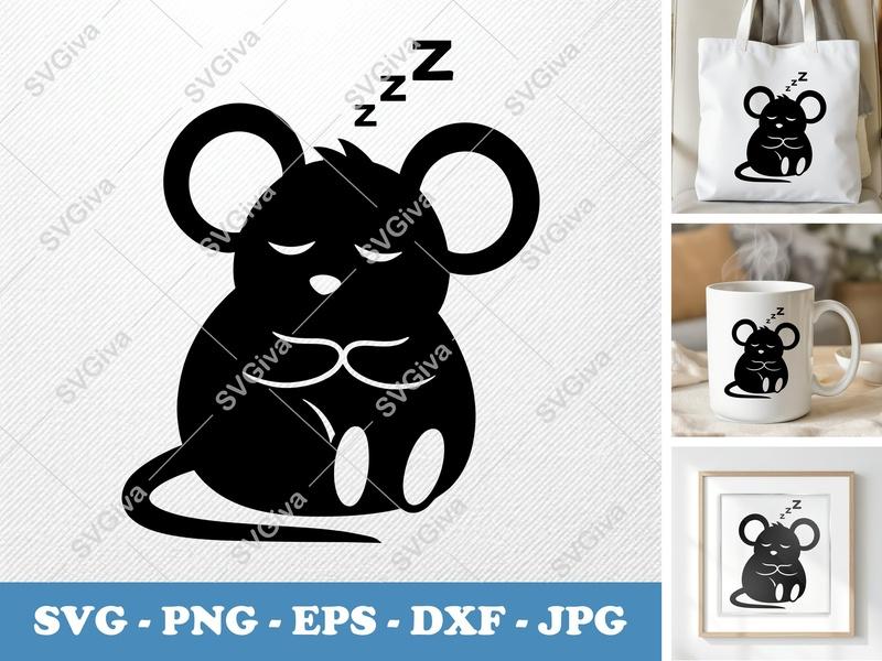 Mouse Sleeping SVG, Cute Rodent PNG, Napping Animal EPS, Modern Clean DXF for Cricut & Silhouette, Digital Download Zzz