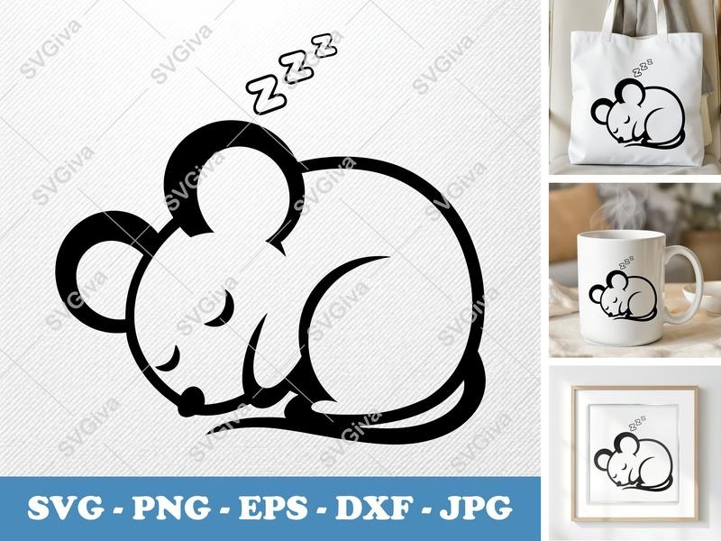 Mouse Sleeping SVG | Puffy Soft Shapes PNG DXF EPS | Cricut Silhouette File