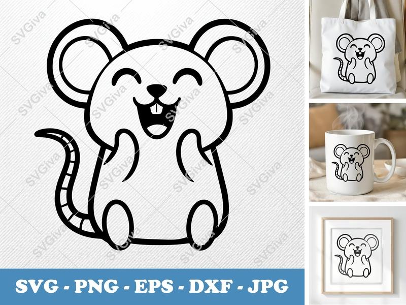 Mouse Smiling Happily SVG | Puffy Cartoon Design | PNG DXF EPS | Cricut Silhouette File