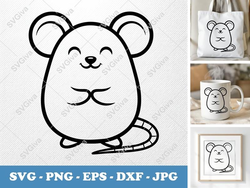 Mouse Smiling Happily SVG | Puffy Soft Forms Cut File | PNG DXF EPS for Cricut & Silhouette