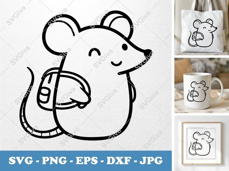 Mouse wearing backpack SVG | Cute Rounded Body, Friendly Bean-Shaped Forms | PNG DXF EPS | Cricut Silhouette File