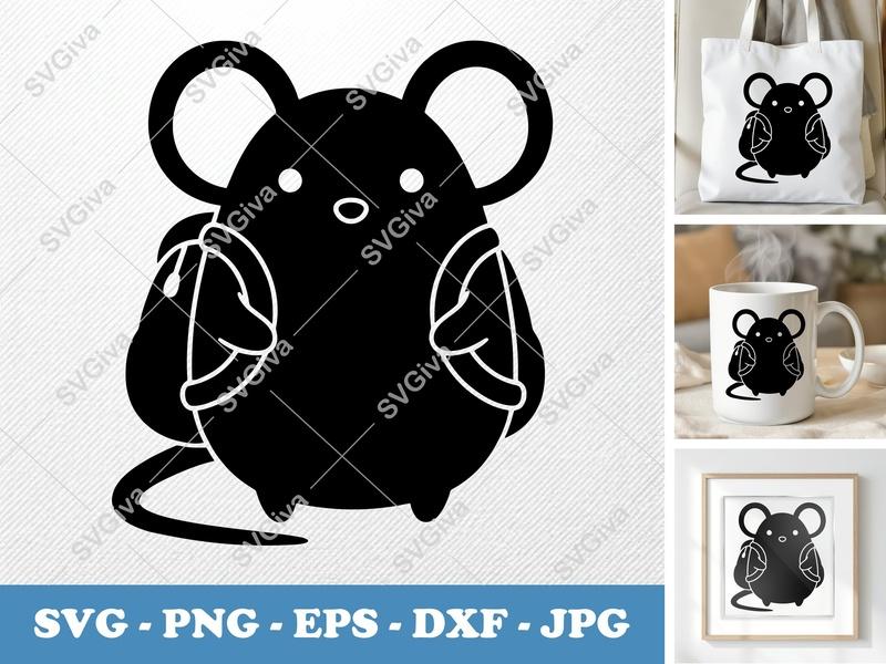 Mouse Wearing Backpack SVG PNG DXF EPS | Cricut Silhouette Cut File Vector Art