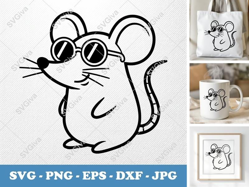 Mouse wearing sunglasses SVG | Friendly Bean-Shaped Rounded Body Cut File | PNG DXF EPS | Cricut Silhouette Vector