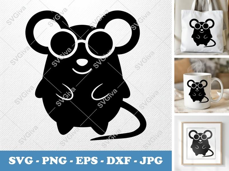 Mouse Wearing Sunglasses SVG PNG DXF EPS Cut File for Cricut Silhouette