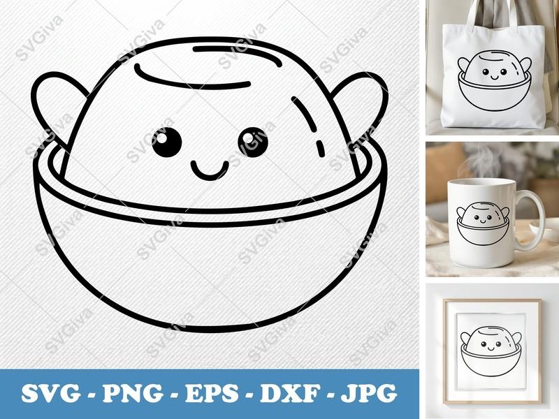 Mousse SVG, Cute Dessert In Bowl, Faces, Cricut, Silhouette | PNG EPS DXF Cut Files, Modern Food Clipart, Kitchen Decor