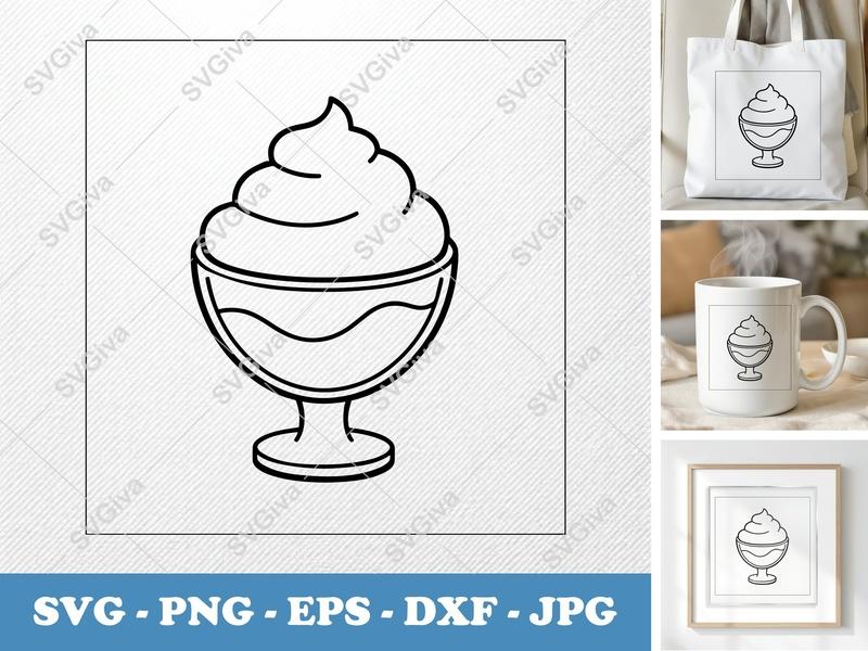 Mousse SVG, Dessert Cup PNG | Sweet Treat EPS, DXF Cut File for Cricut & Silhouette, Modern Food Clipart