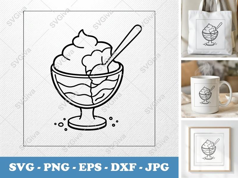 Mousse SVG, Dessert Cup with Spoon, Sweet Treat Cut File for Cricut, Silhouette | PNG EPS DXF | Modern Food Clipart