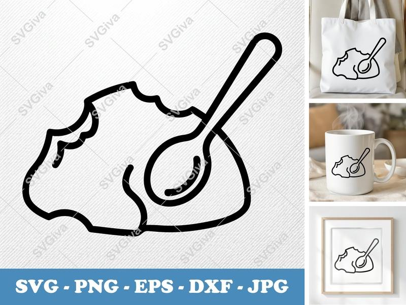 Mousse SVG | Dessert Spoon Outline | Foodie Kitchen Cut File | Sweet Treat SVG PNG EPS DXF for Cricut Silhouette