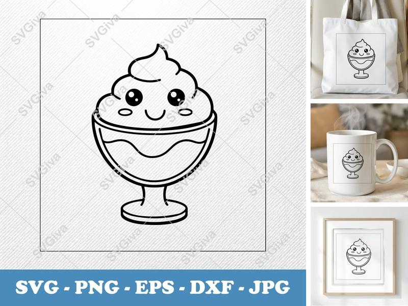 Mousse SVG Kawaii Dessert Cut File | Cute Food PNG EPS DXF for Cricut, Silhouette | Sweet Treat Clip Art