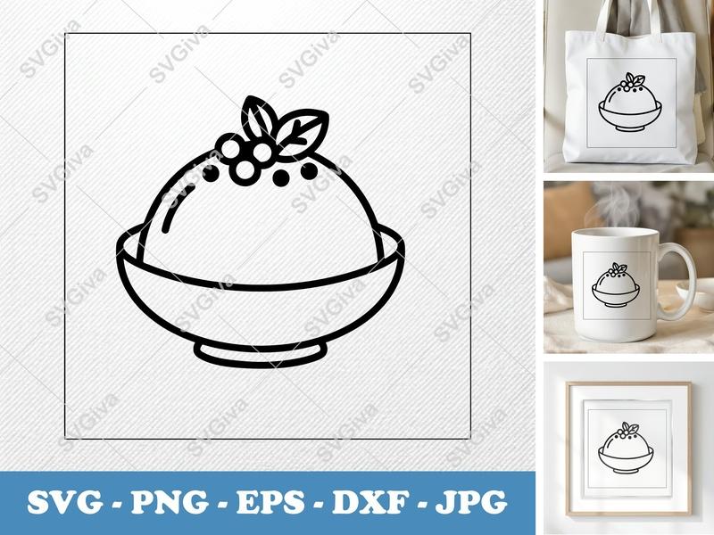 Mousse with Garnish SVG | Minimalist Dessert Cut File | Bold Contour PNG DXF EPS for Cricut Silhouette