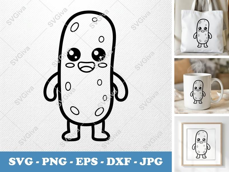 Mozzarella Sticks Kawaii SVG, Cute Food Outline PNG, EPS, DXF for Cricut & Silhouette, Snack Vector Clipart