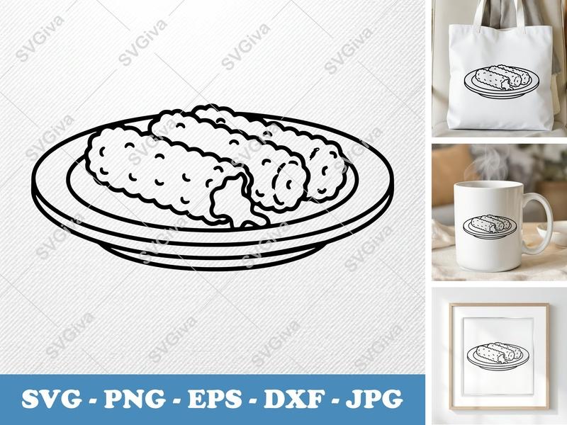 Mozzarella Sticks on a plate SVG PNG DXF EPS | Cricut Silhouette Food Cut File