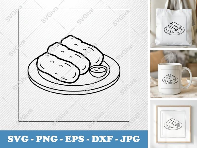 Mozzarella Sticks on a Plate SVG | Puffy Pillow Soft Shapes | PNG DXF EPS | Cricut Silhouette | Food Cut File