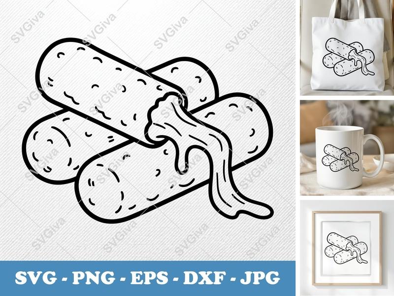 Mozzarella Sticks SVG | Cheesy Fried Snack Clipart | PNG EPS DXF for Cricut & Silhouette | Food Vector Outline