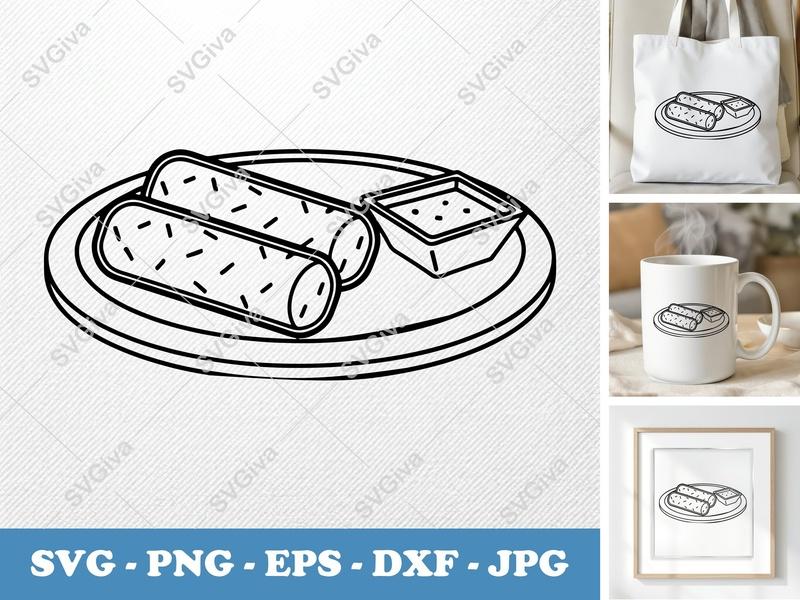 Mozzarella Sticks SVG, Modern Fried Snack with Dip Cut File, PNG, EPS, DXF for Cricut & Silhouette, Kitchen Decor